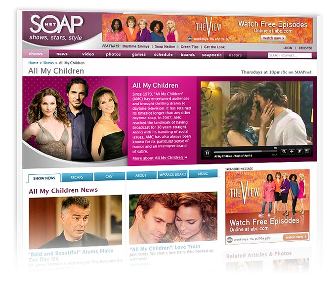 Show Detail Page - All My Children, SOAPnet 2009